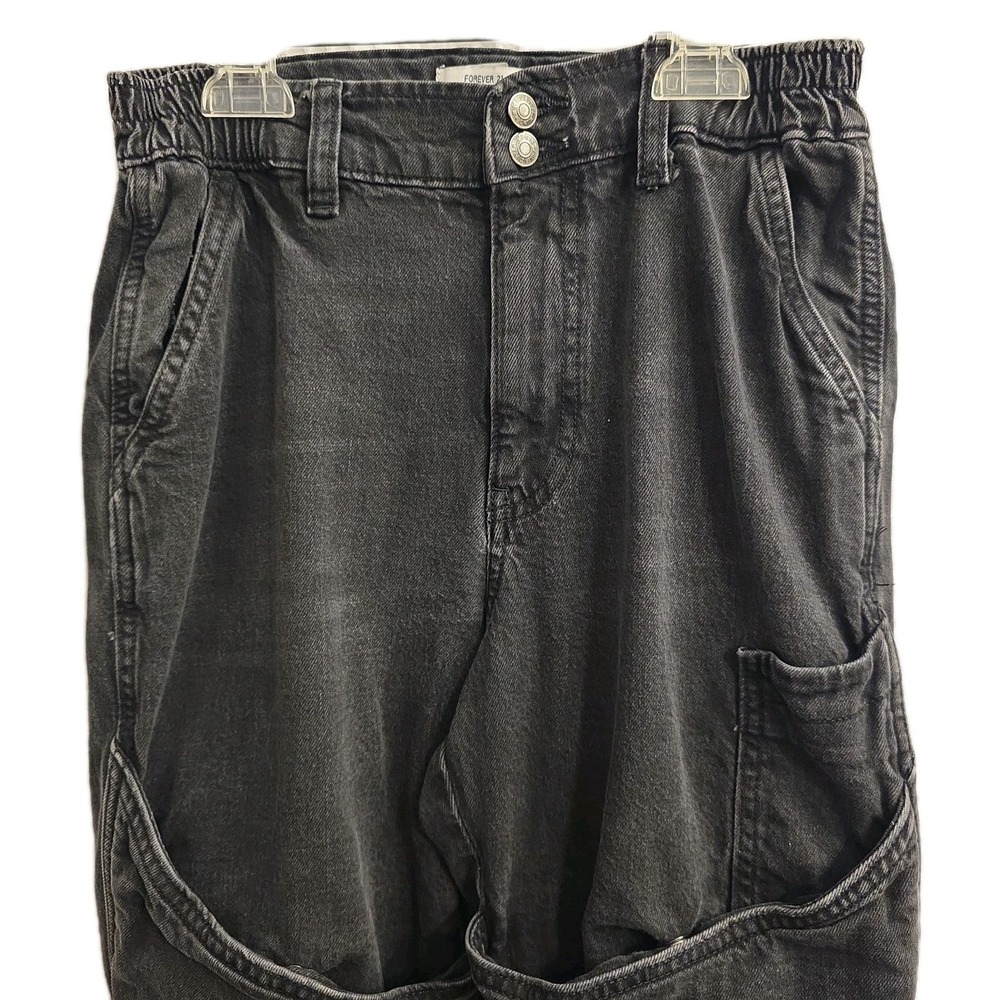 Forever 21 Premium Jogger Jeans Women XS Black 90s Cargo Elastic Waist